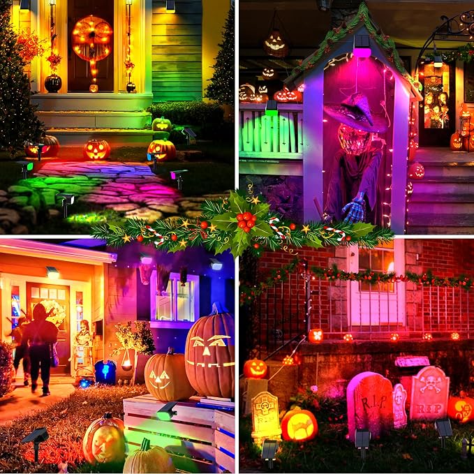 WENATY Solar Spot Lights Outdoor, IP65 Solar Lights Outdoor 2 Pack,RGB | 7 Lighting Modes, Color Changing Solar Landscape Spotlight for Halloween & Christmas Decorations, Yard, Garden, House, Path