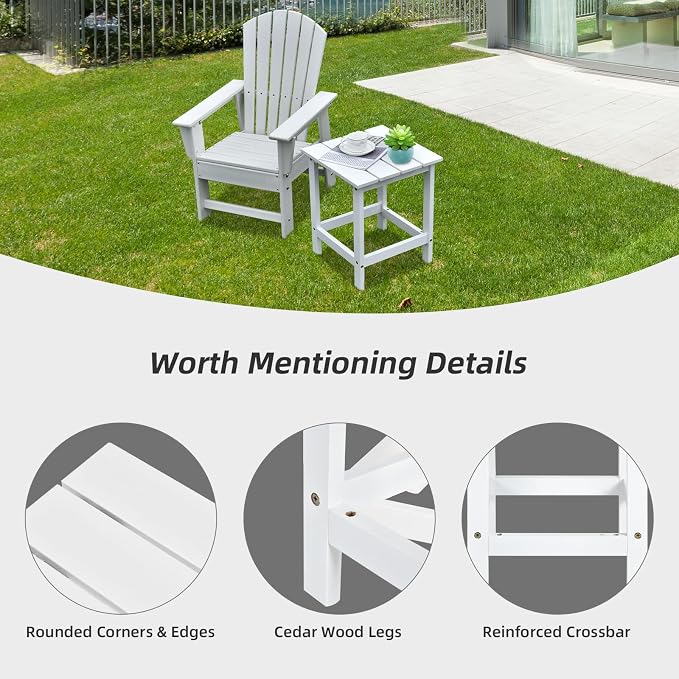 Tangkula Square Outdoor Side Table, Adirondack Table, Outdoor Indoor Chairside End Tables, Weather Resistant, Patio Side Table for Lawn Garden Balcony Backyard Living Room (1, White-Square)