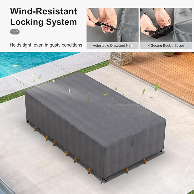 PURPLE LEAF Outdoor Dining Set with Waterproof Furniture Cover 11-Piece All-Weather Patio Set for 10 with Woodgrain Aluminum Table Rope Weave Chairs and Cushions, Teak