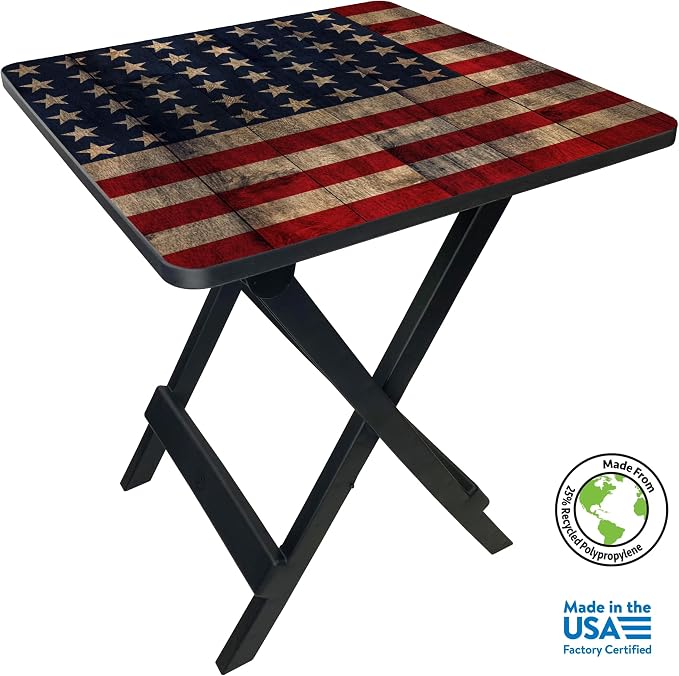 19-inch Plastic Folding Outdoor Camp Side Table, Flag Print