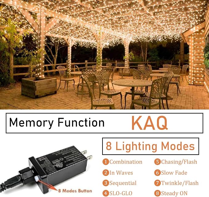 66FT 200LED Christmas String Lights Outdoor/Indoor, Extendable Twinkle Fairy Lights Waterproof Clear Wire with 8 Modes&Timer Function for Garden Bedroom Patio Christmas Tree Decorations (Warm White)