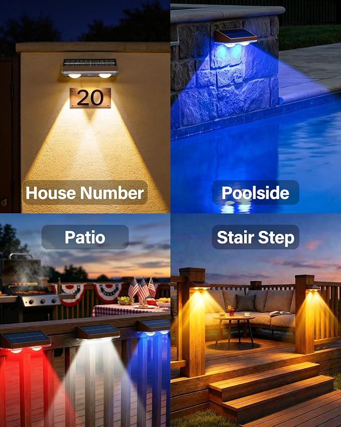 Solar Fence Lights Outdoor, 2 Pack Fence Lights Solar Powered | 85LM Solar Lights, 9 RGB Color Modes, IP65 Waterproof, 12H Dusk to Dawn Glow for Pool/Deck/Patio/Wall/Backyard - Matte Brown