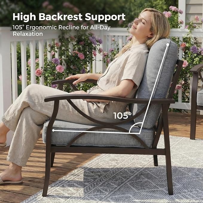 RoyalCraft Outdoor Patio Furniture Set, 9 Seats Outdoor Patio Set with 4" Thick Cushion, All-Weather Metal Patio Sofa with Coffee Table, Outdoor Sectional Furniture for Porch Backyard, Khaki&Grey