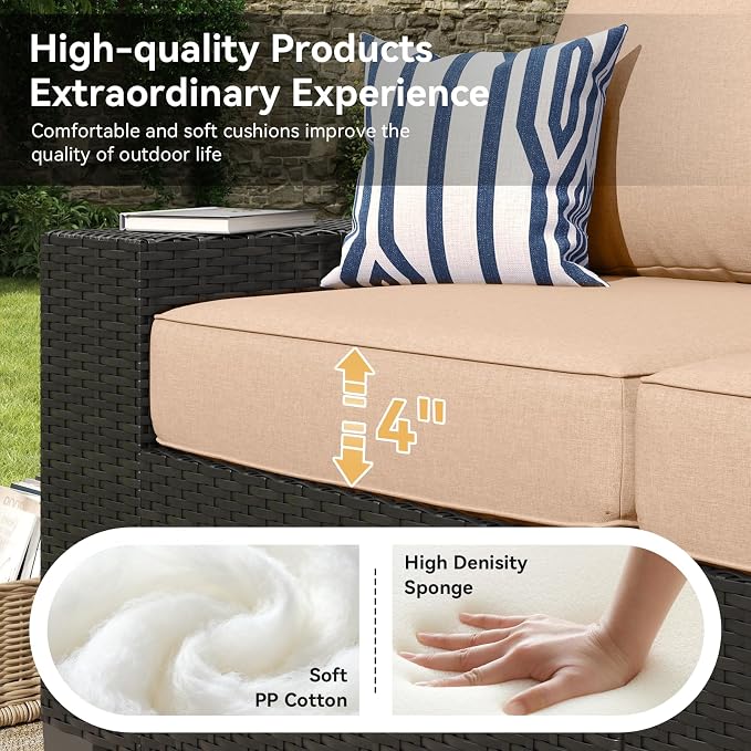 Aoxun Patio Furniture Set, 12 Pcs Outdoor Patio Furniture Sets with 4 in Thicken Cushion and Coffee Table, Widen Armrests Wicker Outdoor Sectional for Backyard and Garden, Beige