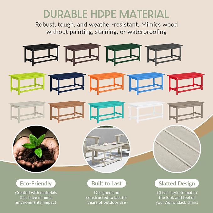WestinTrends Malibu Outdoor Coffee Table, 35" x 17.5" All Weather Poly Lumber Patio Adirondack Coffee Table for Garden Lawn Porch Balcony, Sand