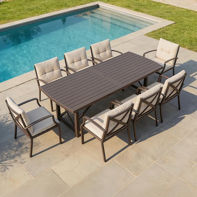 9 Pieces Outdoor Patio Dining Set, Never Rusts Aluminum Patio Table and Chairs Set, 8 Person Outdoor Dining Table Set Patio Furniture Set for Garden, Backyard, Deck, Gunmetal
