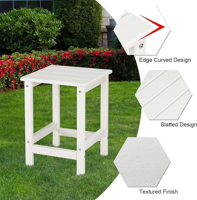 Beach Outdoor Side Table with 2 Layer Storage, Plastic Waterproof and UV Resistant HDPE Adirondack Coffee End Tables, All Weather for Patio, Backyard, Pool, Indoor Use (Square, White)