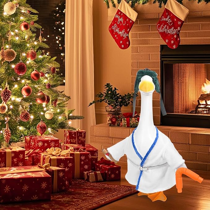 JcHrmers Cousin Porch Goose Outfits Christmas Lawn Porch Goose Clothes Robe Hat Water Pipe Fits 23" Cement Plastic Goose Statue for Halloween Christmas Outdoor Garden Yard Patio Statue Art Decor