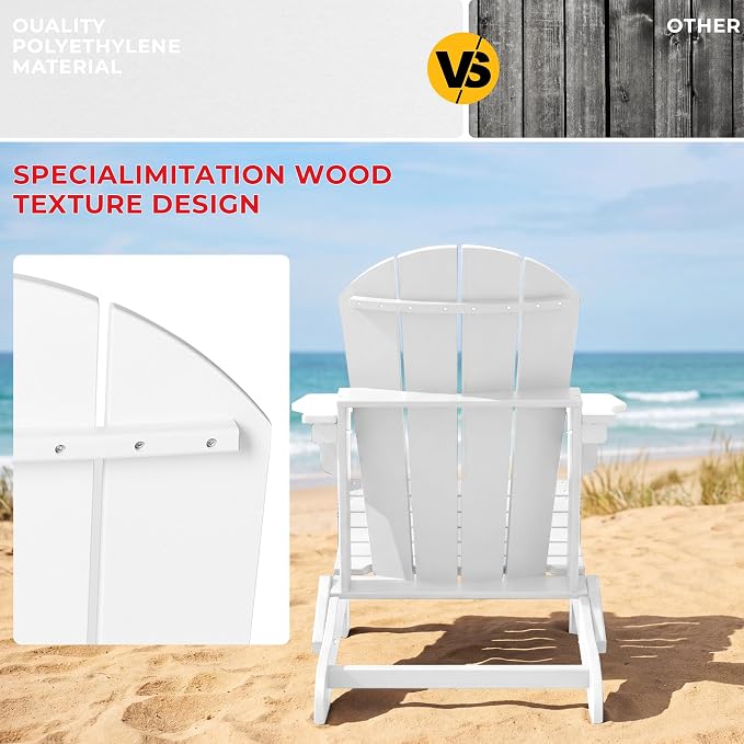 Costaelm Patio Conversation Set, 5 piece Balcony Furniture, Small Patio Firepit Furniture Outdoor Adirondack Square Coffee Table and Chair for Backyard Lawn Porch Pool Garden, White