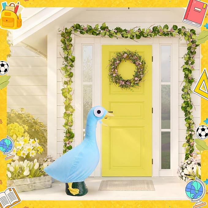 Back to School Porch Goose Outifts Blue Bird Goose Clothes for 23 Inch Gooses Statue for Back to School World Book Day for Library Classroom Outdoor Lawn Decor