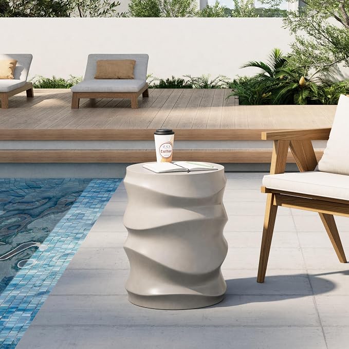 HOMPUS Outdoor Side Table Set of 2, Round Concrete Side Table Modern Vintage, Patio Accent Table Garden for Indoor Outdoor Use, Grey