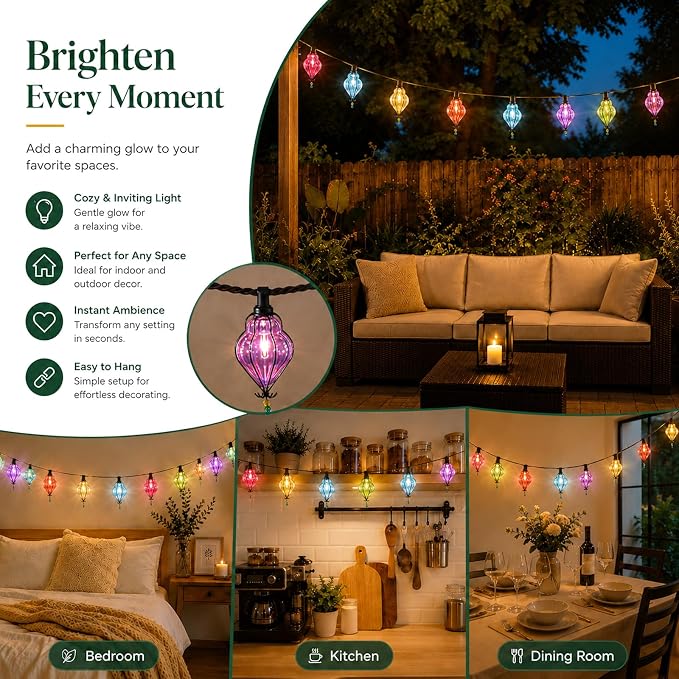 Vigdur Outdoor String Lights, 10FT Multicolor Patio String Lights Plug-in | 10 Plastic Flower Bulbs, UL Listed, 10 Strands Connectable, Outdoor Hanging Lights for Porch Garden Wedding Party Decor