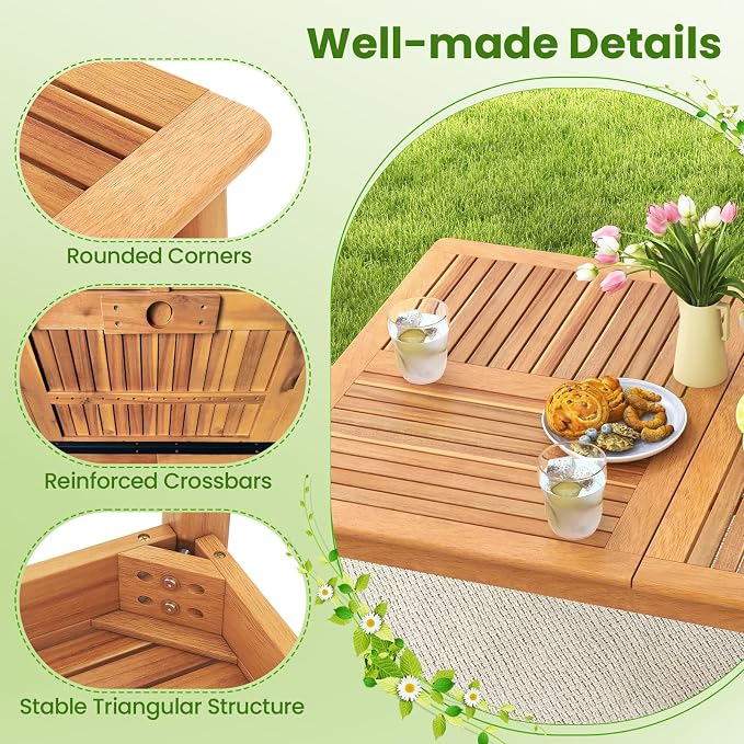 Tangkula 8-Person Outdoor Acacia Wood Dining Table, 79" x 35" Rectangular DiningTable with 1.96" Umbrella Hole, Outdoor Patio Table for Deck, Garden, Poolside and Backyard, Natural
