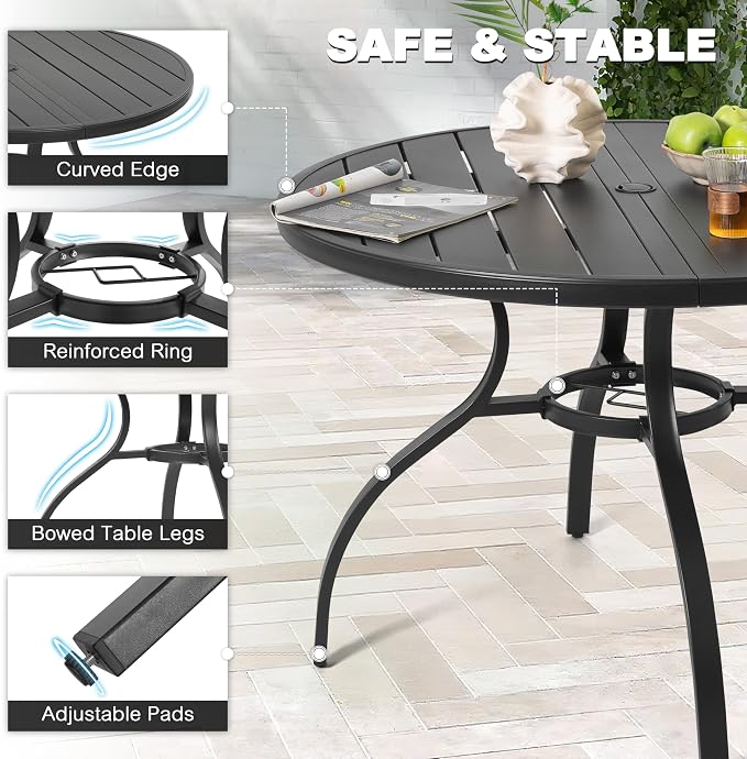 NUU GARDEN 5-Piece Outdoor Dining Set, Round Outdoor Table and Chairs for 4, All Weather Patio Furniture Set with Umbrella Hole, Handwoven Twisted Rattan Outdoor Chairs with Cushions, Brown and Black