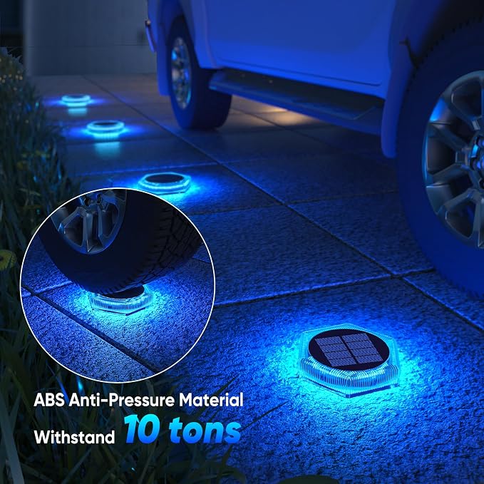 YiLaie Blue Solar Lights Outdoor Waterproof Boat Dock Deck Step Lights for Outside Stick on Solar Powered Driveway Marker Stair Lights for Flat Patio Post Concrete Pathway Walkway Warning (6 Pack)