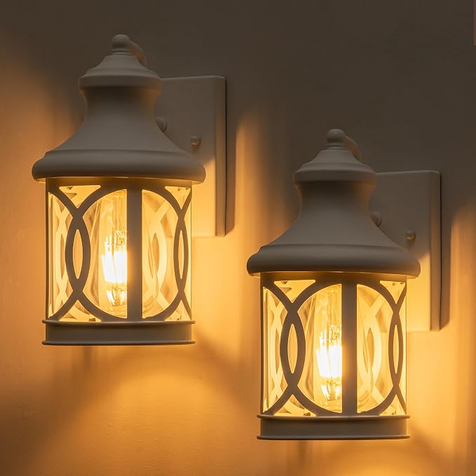 2-Pack Outdoor Wall Lights, Porch Lights, Waterproof Outdoor Wall Sconce, Exterior Light Fixture White with Clear Glass Shade for Garage Patio Front Door Balcony