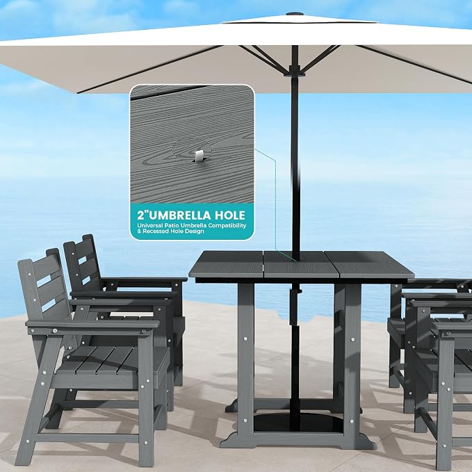 5-Piece Dining Set, HDPE Table & 4 Chairs, Grey | HDPE Dining Set: 69.1" Table + 4 Chairs, 380 lbs, 304 Stainless, All-Weather, No Rust No Crack, Outdoor Patio Garden