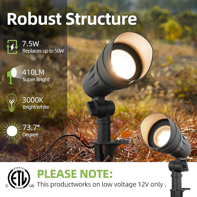 hykolity Low Voltage LED Landscape Spotlights, Aluminum Spot Lights Outdoor | Waterproof Outdoor Spot Lights, 12-15V 7.5W 390LM, Black Wired Landscape Lighting for Yard Garden Pathway, 4 Pack