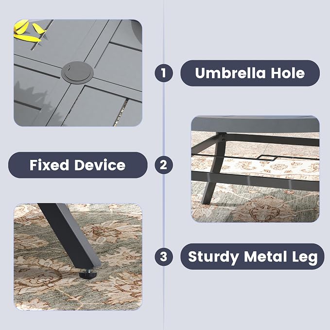 VICLLAX Outdoor Table and Chairs Set for 6, Patio Dining Set of 50" Metal Round Patio Table with Umbrella Hole & 6 Swivel Outdoor Dining Chairs for Backyard Lawn, Grey & Dark Grey