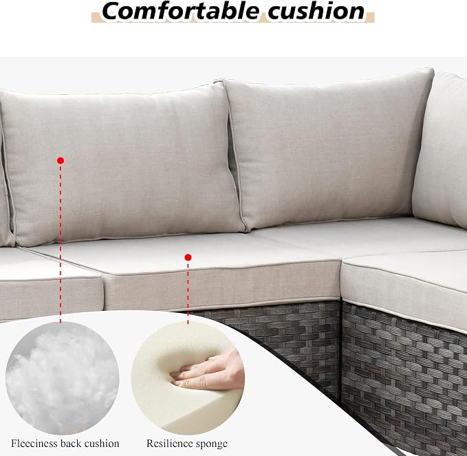 HOOOWOOO Outdoor Patio Sectional Furniture Sofa Set with Propane Gas Fire Pit Table,9 Piece Modern Wicker Couch with Swivel Chair,Modular L Shaped Conversation Seating Set with Wide Arm(Beige Tan)