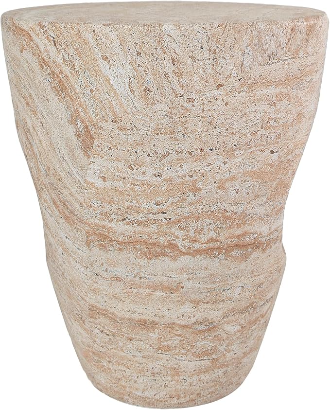 Christopher Knight Home Aria 18.5" H Outdoor Side Table, Round End Table with Hollow Design, Small Accent Table for Indoor/Outdoor, Minimalist Coffee Table for Patio Balcony, Beige+Natural