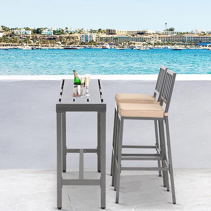 Outdoor Patio Counter Height Bar Table, 55" Rectangle for Patio, Garden, Yard, Balcony, Poolside