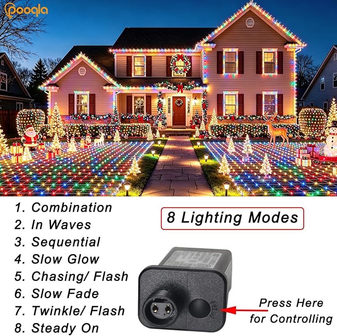 Colorful Net Lights, 28x 5ft Christmas Lights Outdoor Clear Wire | 510 LED Large Net Mesh Lights Plug in, 8 Modes Waterproof Connectable Bushes Lights for Christmas Hedge Yard Decor