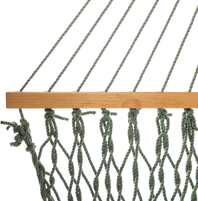 Original Pawleys Island Single Meadow DuraCord Rope Hammock – 12 ft. x 50 in., 1-Person, 450 lb Capacity, Oak Spreader Bar, Zinc-Plated Hardware, Handcrafted in The USA