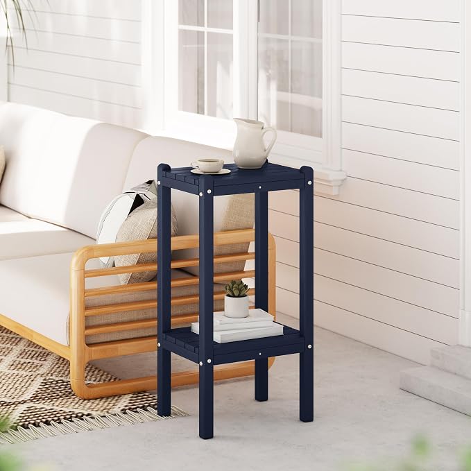 WestinTrends Malibu 36" Outdoor Adirondack HDPE 2-Tier Patio Side Table, Navy Blue