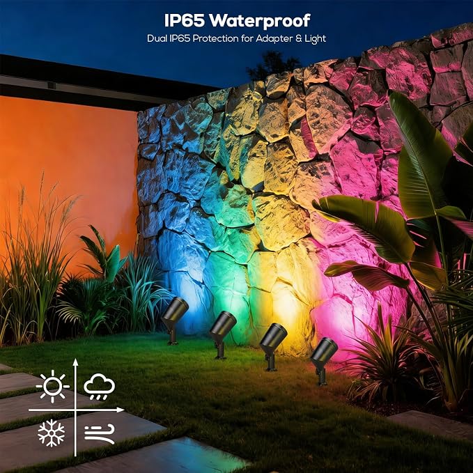 SUNTHIN 12 Pack Smart RGBW Landscape Lights, Color Changing LED Spot Lights | App & Remote Control Outdoor Yard Lighting, Compatible with Alexa & Google Home, IP65 Waterproof for Garden, Lawn, Trees