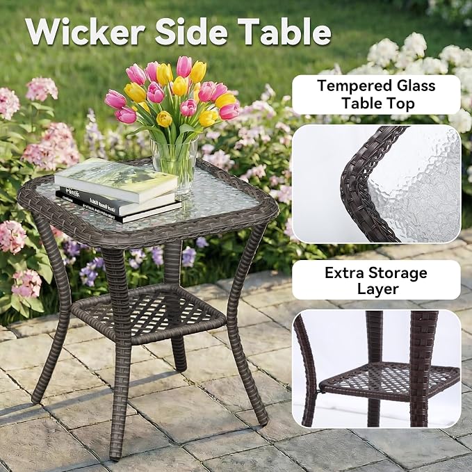 8 Piece Outdoor Wicker Patio Furniture Set, Patio Chairs Set with Thickened Olefin Cushions, High Back and Deep Seating, Hand-Woven PE Rattan, Ottoman for Porch, Deck