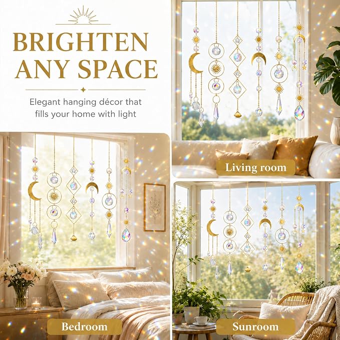 6Pieces Colorful Crystals Suncatcher Hanging Sun Catcher with Chain Pendant Ornament Crystal Balls for Window Home Garden Christmas Day Party Wedding Decoration
