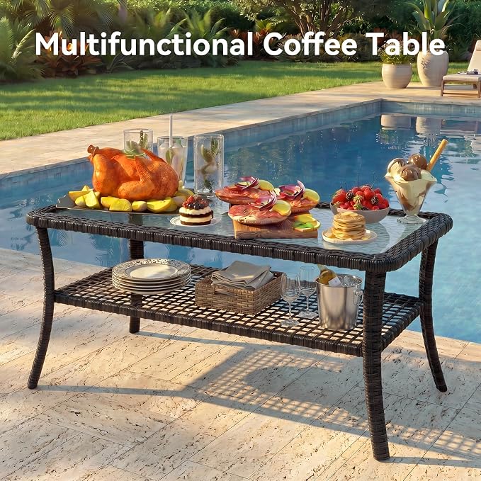 Aoxun 9-Piece Patio Furniture Set with Thick Cushions, Wicker Rattan Sectional Sofa with High Back Swivel Rocker Chairs, Outdoor Patio Furniture Set with Coffee Table & Ottoman, Beige