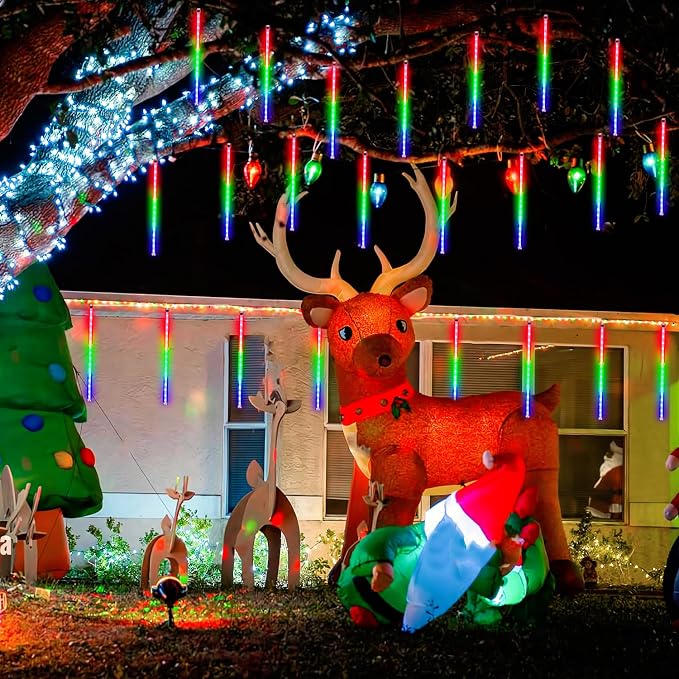 JMEXSUSS 2 Pack Solar Meteor Shower Lights, 16 Tube 288 LED | Multicolor Meteor Christmas Lights, Solar Christmas Lights Outdoor Waterproof for Tree Christmas Decorations