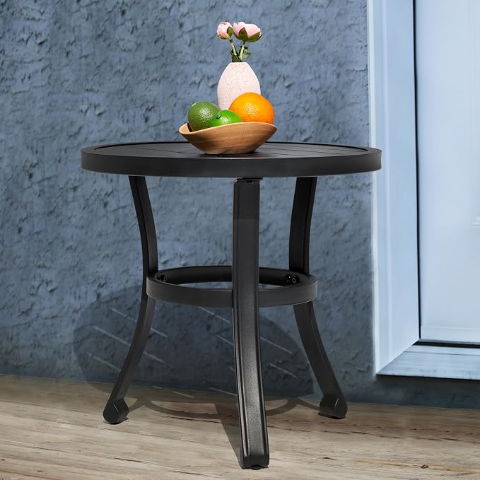 NUU GARDEN 20-Inch Outdoor Metal Side Table, Weather-Resistant Patio End Table, Small Patio Bistro Table for Balcony, Porch, Deck, Poolside, Black