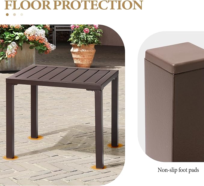 Crestlive Products Outdoor Side Table Set of 2, Aluminum Rectangular Side/End Table, Small Patio Coffee Bistro Table for Outdoor Indoor (Brown)