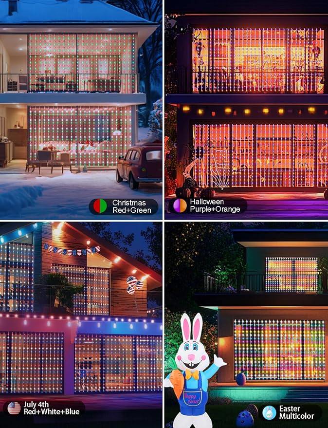echosari 20Ft x 10Ft Smart Curtain Lights Compatible with Alexa | 600 LED Curtain Lights App Control Dynamic for Backyard Home Wedding Party Christmas Decor - RGB Color Changing IC