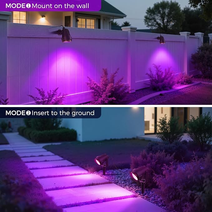 L LOHAS LED Purple Halloween Outdoor Spotlight 5W Dusk to Dawn 2 Pack | Purple Halloween Spotlights with Auto On/Off Function, Outdoor Tree Lighting for Holiday, Yard and Garden Decoration
