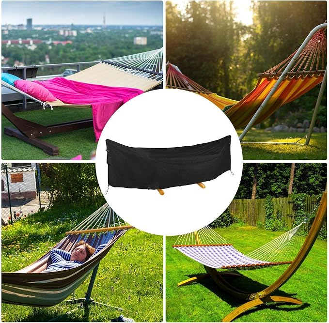 Hammock Cover Waterproof, 420D Oxford Cloth Outdoor Hammock Stand Cover with Drawstring, Windproof Dustproof UV Protection Hammock Protective Cover for Outdoor Garden Patio Yard, 380x17x80cm