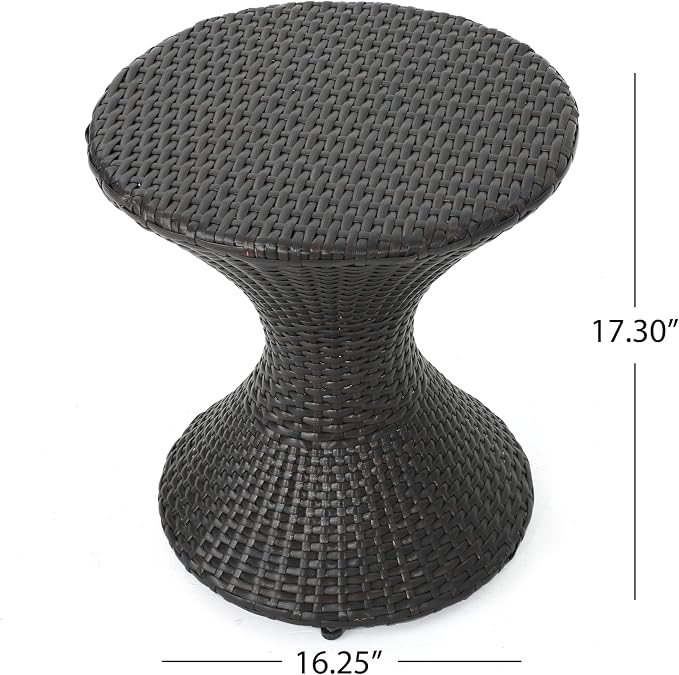 Outdoor Side Table Round Rattan Side Table Wicker End Tables Small Coffee Tables Patio Garden Porch Backyard Balcony Deco. 16",Brown