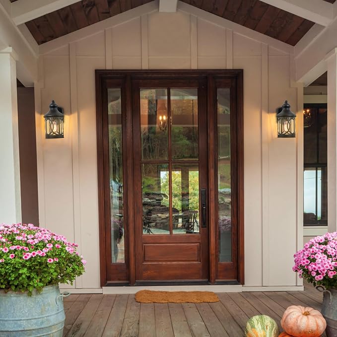 Outdoor Wall Sconce, Waterproof Exterior Light Fixture, Matte Black Porch Lantern Lights with Clear Glass Shade for Garage Patio Front Door Balcony