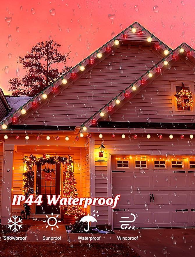 SUNSGNE G40 Frosted Red and White Christmas Lights, 25FT Christmas Round Lights with 25 Frosted Red and White Globe Bulbs for Outdoor Indoor Xmas Pergola Gazebo Patio Yard Decorations