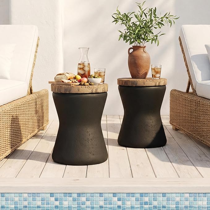 HOMPUS Outdoor Concrete Side Table, Modern Hourglass Pedestal End Table, Multi-Functional Round MgO Coffee Table, Home Decor Accent Table, Planter Stand for Garden, Living Room or Balcony