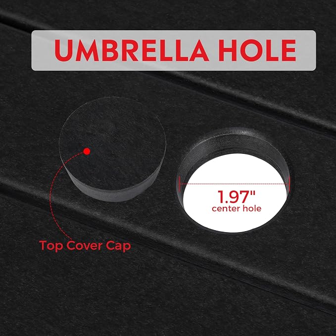 Costaelm Outdoor Patio Table, Outdoor Dining Table for 4, Weather Resistant Square Patio Table with Umbrella Hole for Garden, Poolside, Porch, Black