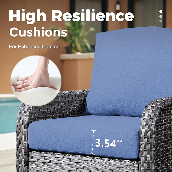 2 Pieces Wicker Patio Furniture Loveseat with Table - Outdoor Rattan Patio Bistro Set of 2,All-Weather PE Wicker Conversation Sofa High Back Deep Seating for Deck Porch Yard,Blue