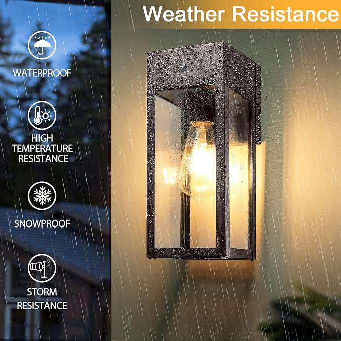 Dusk to Dawn Outdoor Light Fixtures Wall Mount, Outdoor Porch Lights with Outlet, Dusk to Dawn Outdoor Lighting for Doorway, Garage- Bronze