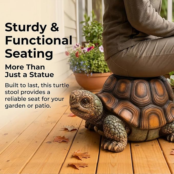 18" Large Turtle Garden Statue, Brown | Realistic Resin Tortoise Sculpture, Outdoor Patio, Lawn & Yard Decor, Patio Seat, Simulated Art Piece