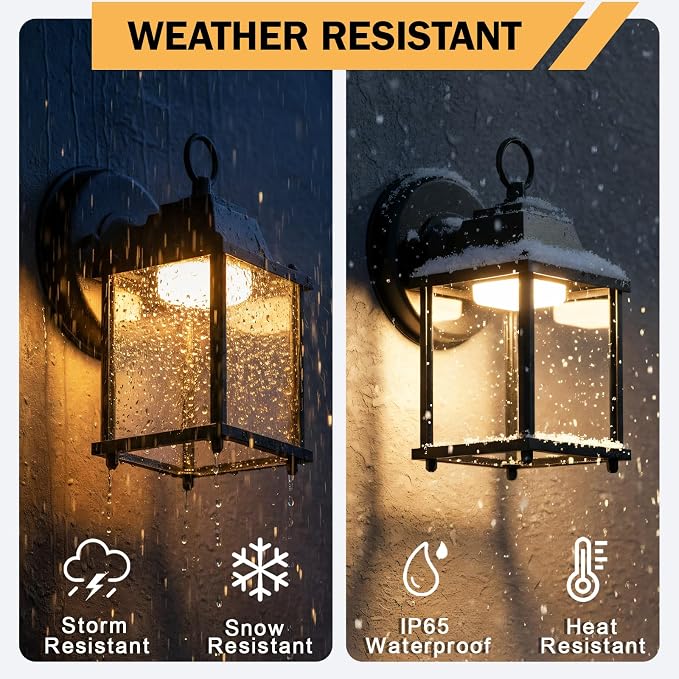 Outdoor Wall Light Fixture, Rustproof Aluminum, Clear Glass, LED | Exterior Porch Light Wall Sconce Lantern for House, Patio, Garage, Waterproof Anti-rust, 9.5W 800 Lumen, 3000K, Black, 1 Pack