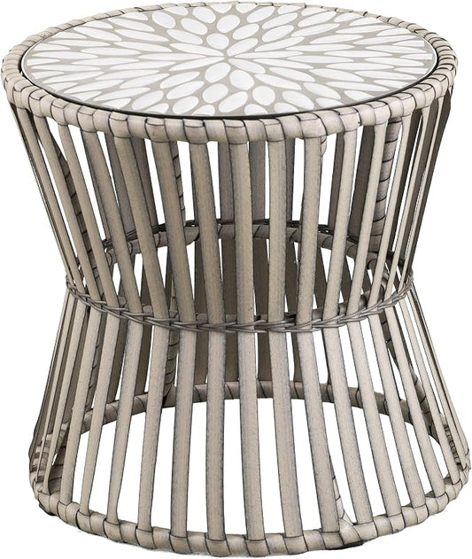 SEI Outdoor Patio Furniture - Melilani Round Outdoor Side Table - Transitional Design Natural Rattan - Fully Assembled - Ideal for Patio, Backyard (OD1086106)