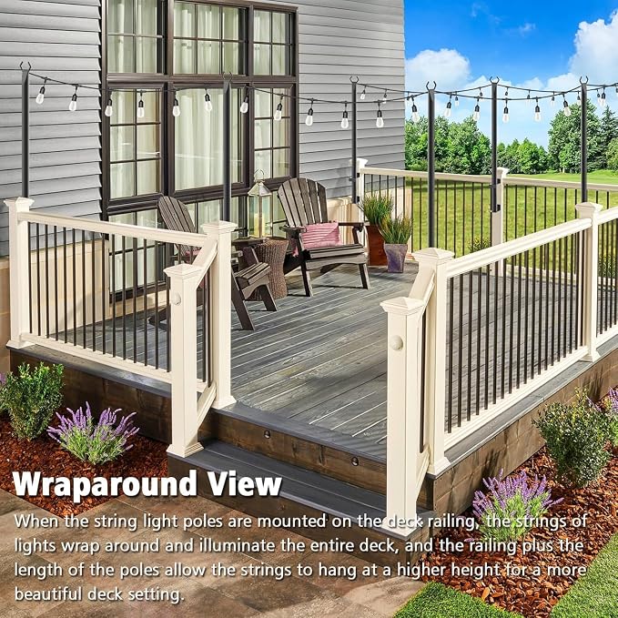 Beizelte 10 Pack 5Ft String Light Poles,Outside String Lights,Outdoor Light Poles,Metal Poles Stand for Patio,Backyard,Deck